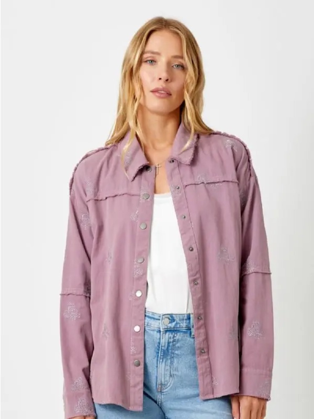 (630) Embroidered Fringe Shacket - NWT